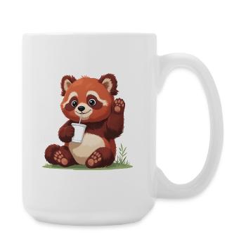 Roter Panda mit Strohhalm - Große Tasse 440 ml - Weiß - Rechts