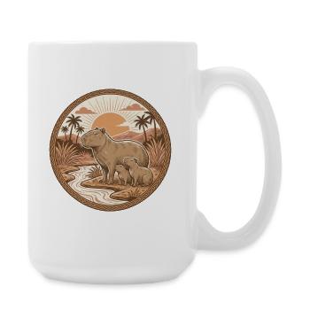 Emblème vintage de la famille Capybara Sunset - Grande tasse 440 ml - blanc - Droite