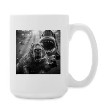 Capybara Unterwasser-Selfie mit Hai - Große Tasse 440 ml - Weiß - Rechts