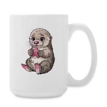 Bébé loutre de mer mignonne avec une étoile de mer rose pour - Grande tasse 440 ml - blanc - Droite