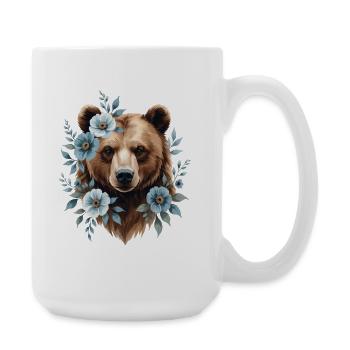 Bear with blue flower frame - Large Mug 440 ml - white - Right