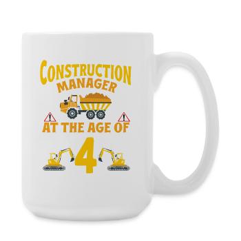 Construction Party 4th Birthday 4 Years Old truck - Große Tasse 440 ml - Weiß - Rechts