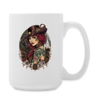 Steam Punk Schöne Frauen Steampunk - Große Tasse 440 ml - Weiß - Rechts