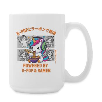 Angetrieben von K-Pop und Ramen Niedliches Kpop-Anime-Einhorn - Große Tasse 440 ml - Weiß - Rechts