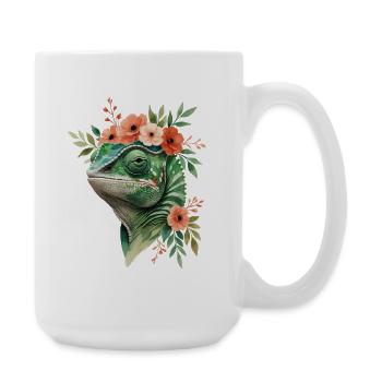 Blütenkranz mit Chamäleon - Große Tasse 440 ml - Weiß - Rechts