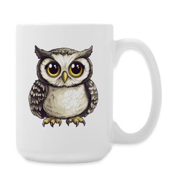 Nachtwald Eulenillustration mit großen Augen - Große Tasse 440 ml - Weiß - Rechts