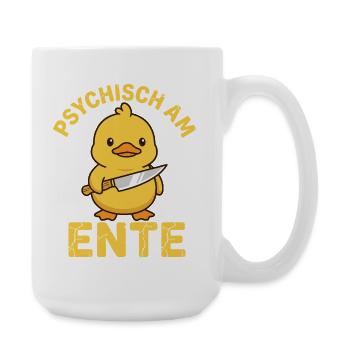 Psychisch am Ente - Lustige Ente mit Messer - Große Tasse 440 ml - Weiß - Rechts
