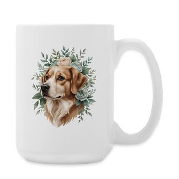 Hund mit Blumenkranz - Große Tasse 440 ml - Weiß - Rechts