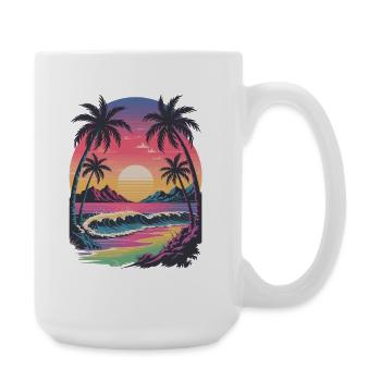  Retro Tropischer Sonnenuntergang Surfer Strand - Große Tasse 440 ml - Weiß - Rechts