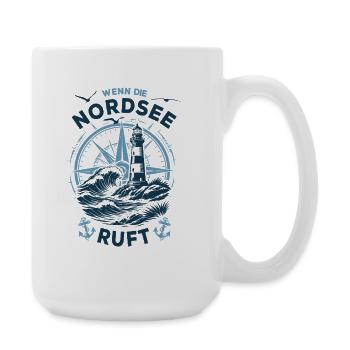 Wenn die Nordsee ruft | Leuchtturm Kompass - Große Tasse 440 ml - Weiß - Rechts