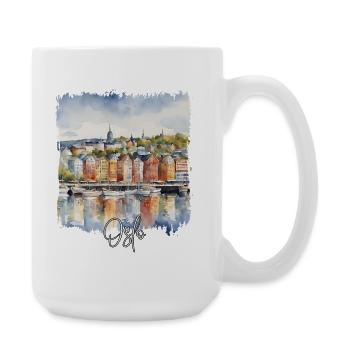 Watercolor of Oslo, Oslo Norway - Large Mug 440 ml - white - Right