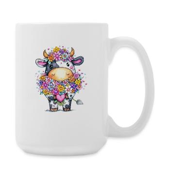 Cow with flower wreath - Large Mug 440 ml - white - Right