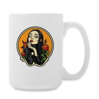 Gothic woman with roses on orange - Large Mug 440 ml - white - Right