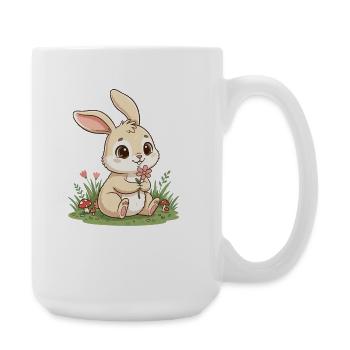 Lapin câlin avec une fleur - Grande tasse 440 ml - blanc - Droite
