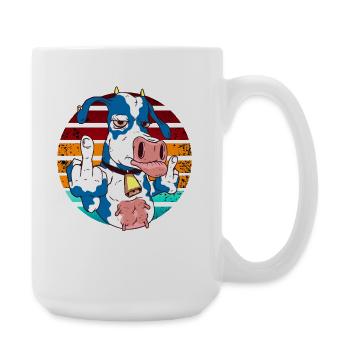 Kuh mit Mittelfinger im Regenbogen - Große Tasse 440 ml - Weiß - Rechts