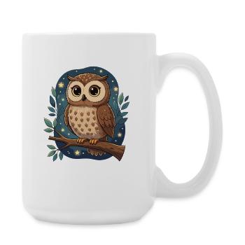 Nocturnal owl on branch - Large Mug 440 ml - white - Right