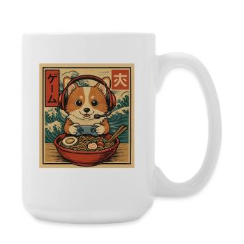 Ramen Corgi Gaming Anime Japanese Noodle Bowl - Large Mug 440 ml - white - Right