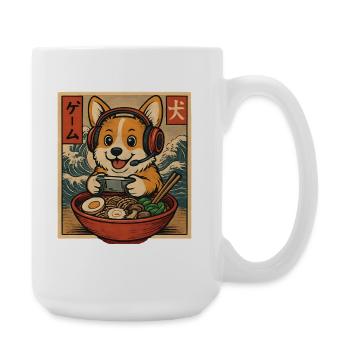 Ramen Corgi Gaming Anime Japanese Noodle Bowl - Large Mug 440 ml - white - Right