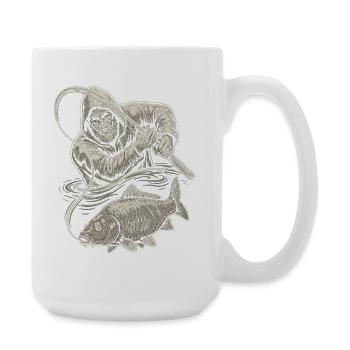 Alter Fischer Karpfen Illustration - Große Tasse 440 ml - Weiß - Rechts