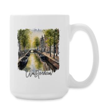 Amsterdam Watercolour, Amsterdam, Pays-Bas - Grande tasse 440 ml - blanc - Droite