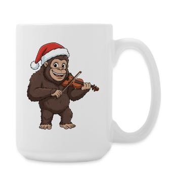 Bigfoot Sasquatch de Noël jouant du violon - Grande tasse 440 ml - blanc - Droite