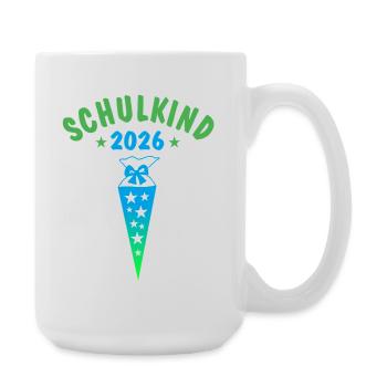 Schulkind 2026 Schultüte Sterne - blau grün - Große Tasse 440 ml - Weiß - Rechts