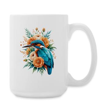 Königfischer im Blütenkranz - Große Tasse 440 ml - Weiß - Rechts