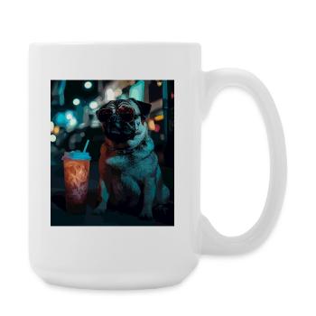 Neon Pug in Nightlife - Large Mug 440 ml - white - Right