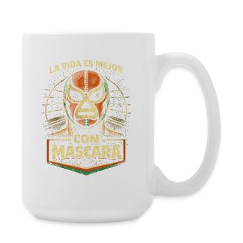 Lucha Libre Luchador La Vida Es Mejor Con Mascara - Große Tasse 440 ml - Weiß - Rechts