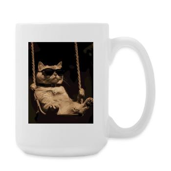 Cat swinging in the dark with sunglasses - Large Mug 440 ml - white - Right