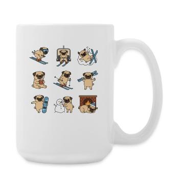 Mops Winter Skiurlaub Snowboard Spass - Große Tasse 440 ml - Weiß - Rechts