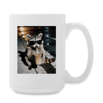 Waschbär trink Eiskaffee, Lustiges Waschbär Foto - Große Tasse 440 ml - Weiß - Rechts