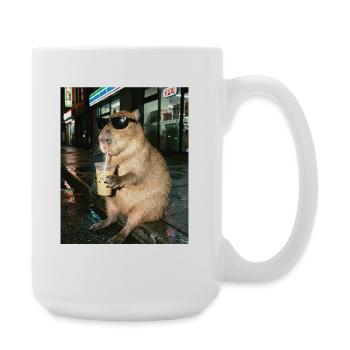 Capybara trink Eiskaffee, Lustiges Capybara Foto - Große Tasse 440 ml - Weiß - Rechts