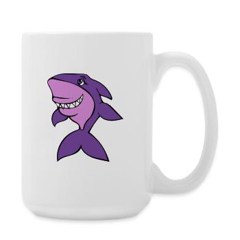 Lila Hai Cartoon-Grinsen - Große Tasse 440 ml - Weiß - Rechts