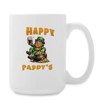 Happy Paddy’s - Leprechaun avec bière et or - Grande tasse 440 ml - blanc - Droite