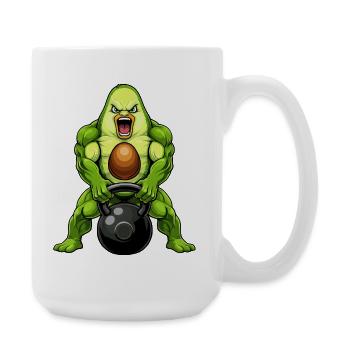 Avocado Kettlebell Fitness Cartoon Bodybuilding - Large Mug 440 ml - white - Right
