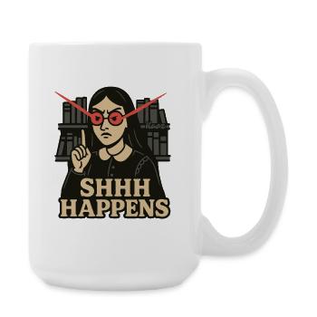 Library Woman with Red Eyes and SHHH Happens - Large Mug 440 ml - white - Right