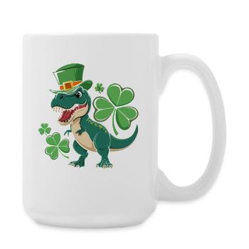 Grüner Dino mit Kleeblatt Hut - Große Tasse 440 ml - Weiß - Rechts