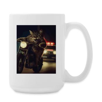 Cat on motorcycle at night - Large Mug 440 ml - white - Right