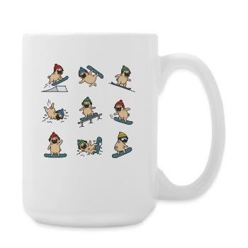 Snowboard Pug Funny Winter Dog Fun - Large Mug 440 ml - white - Right
