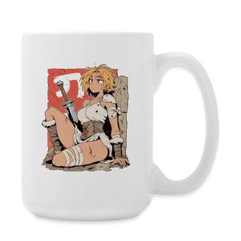 Blonde warrior with sword in manga style - Large Mug 440 ml - white - Right
