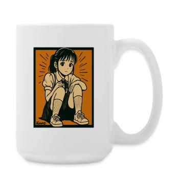 Manga fille assise les genoux relevés - Grande tasse 440 ml - blanc - Droite
