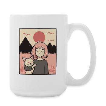 Girl with cat in front of mountains - Large Mug 440 ml - white - Right