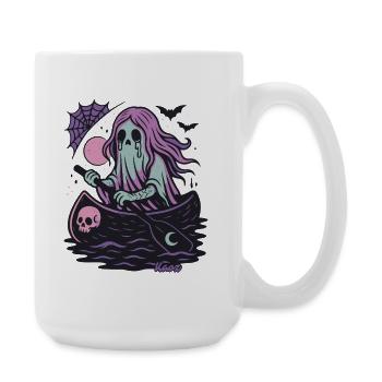 Ghost in the boat with moon and bat - Large Mug 440 ml - white - Right