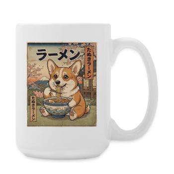 Corgi Ramen Japanese Vintage Style - Large Mug 440 ml - white - Right