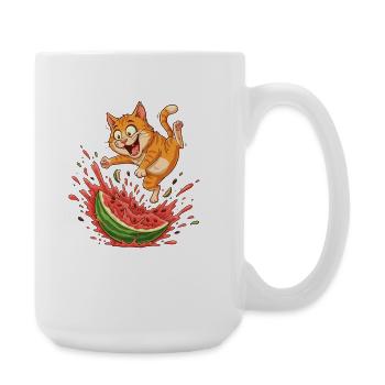 Katzen Sommer Wassermelone Spritzer - Große Tasse 440 ml - Weiß - Rechts