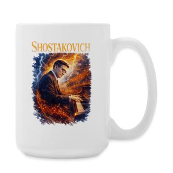 Shostakovich Feuerklang am Klavier - Große Tasse 440 ml - Weiß - Rechts