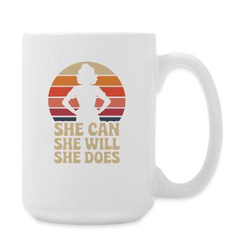  She Can She Will She Does Frauenpower Feminismus - Große Tasse 440 ml - Weiß - Rechts