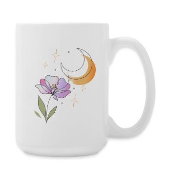 Blume mit Mond Line Art Illustration  - Große Tasse 440 ml - Weiß - Rechts