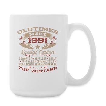 35. Geburtstag Geschenk Mann Oldtimer März 1991 - Große Tasse 440 ml - Weiß - Rechts